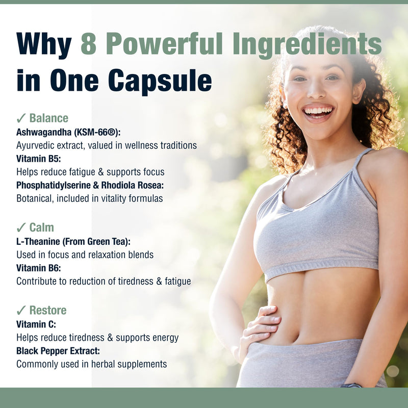 Ashwagandha KSM-66 Cortisol Harmony Formula Capsules with Phosphatidylserine, Rhodiola & L-Theanine for Stress Balance, Normal Mental Performance & Energy | 60 Vegan Capsules | STERLING NUTRITION