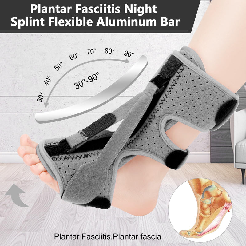 Plantar Fasciitis Night Splint, Plantar Fasciitis Relief Brace, 3 Adjustable Straps Relief Brace for Foot Drop, Achilles Tendonitis & Heel Pain - Day & Night Support (Elephant Grey) One Size Elephant Grey 1