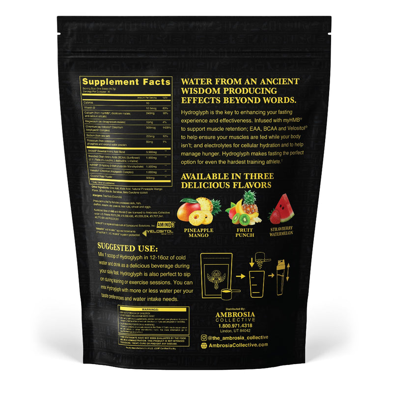 [Australia] - Ambrosia Hydroglyph Intraworkout Formula w/BCAA + EAA + Electrolytes Hydration Powder to Protect Lean Muscle, 0g Sugar Fasting Hydration Drink Mix, Made w/Coconut Water (Pineapple Mango) Pineapple Mango 
