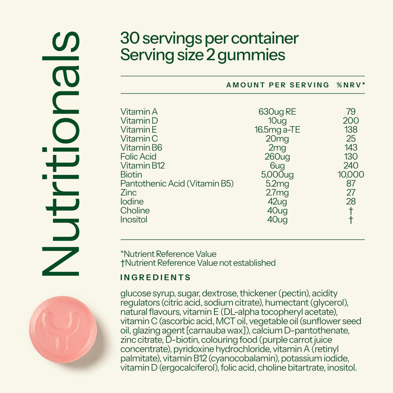 Hair, Skin & Nails Gummies with Biotin, Zinc & Vitamin C for Hair Health, Skin Glow & Nail Strength, Supports Collagen Formation, Berry Flavour, 60 Vegan Gummies