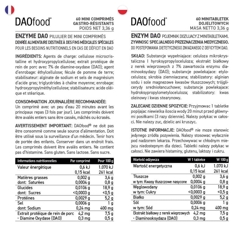 [Australia] - DAOfood - Dietary management for DAO deficiency - Dispenser 60 mini gastro-resistant tablets - DAO enzyme 