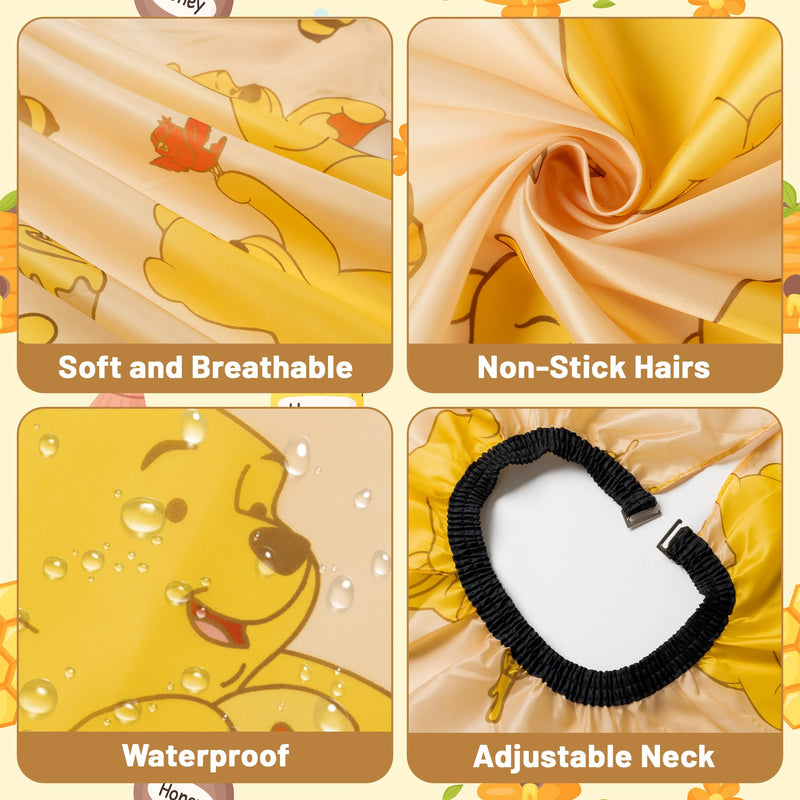 Barber Cape Duster Brush Clip Set- Cute Yellow Bear Theme Kids Hair Cutting Set Hairdressing Adjustable Neck Cape Hair Brush Duster With Clips Salon Barber Supplies for Children Boys Girls