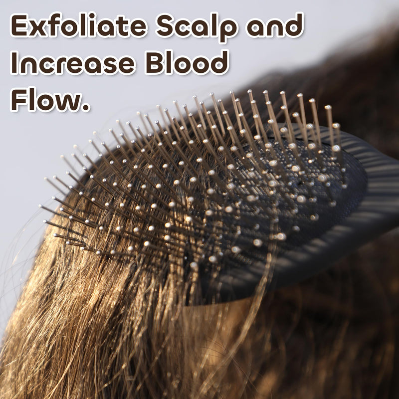 WeiLa Anti-Static Hair Brush Oval, Stainless-Steel Bristles Detangler for Wigs & Hair, ABS Handle (Tektite Black + Blue, Couple) Tektite Black + Blue 2 Pack