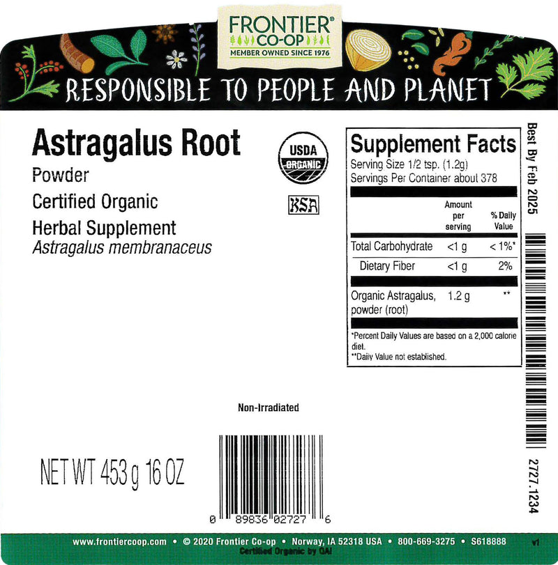 [Australia] - Frontier Co-op Organic Powder Astragalus Root 1lb 