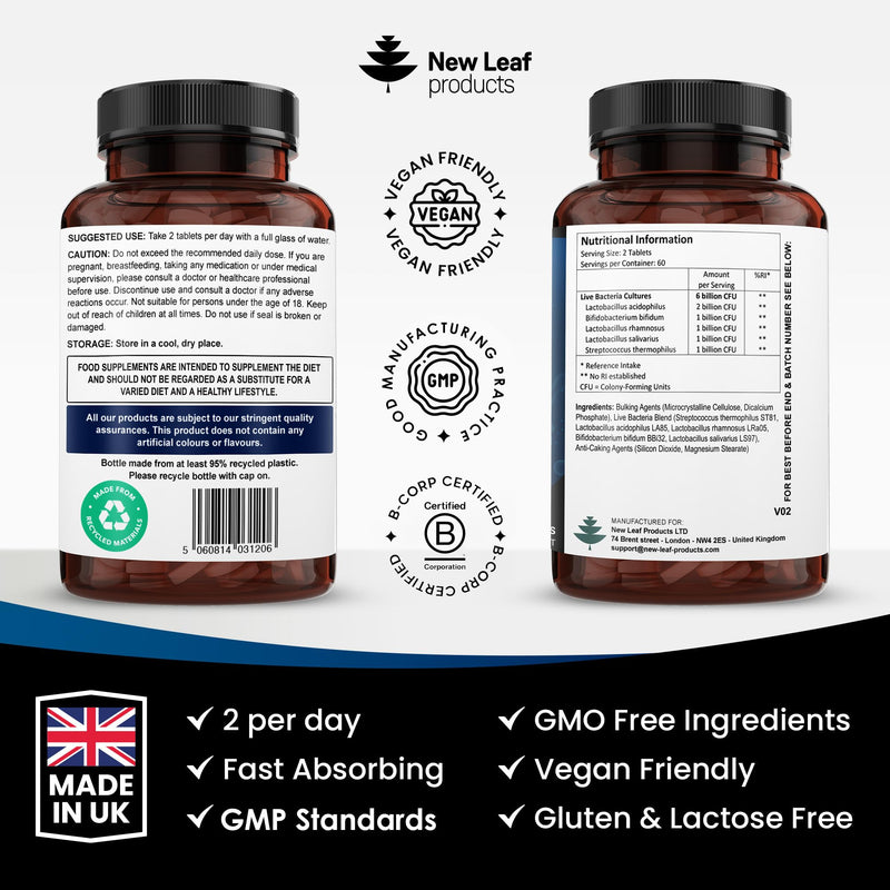 Bio Cultures for Daily Gut Health - Multi Strain Supplements - Acidophilus Tablets High Strength - Digestive & Gut Health Supplements Lactobacillus - Vegan, GMO-Free, Gluten-Free, UK Made 120 count (Pack of 1)