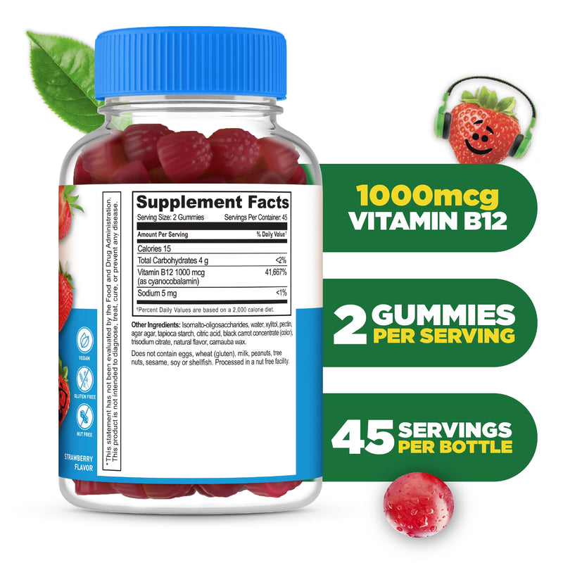 Lifeable Sugar Free Kids Vitamin B12 Gummies | 1000 mcg | Great Tasting B12 Vitamins for Kids | Energy, Mood, and Metabolism Support | B 12 Vitamin Gummies for Boys and Girls | 90 Gummies
