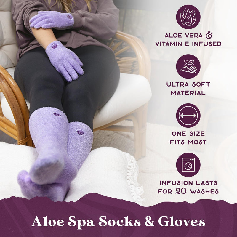 [Australia] - Purple Canyon Fuzzy Socks & Gloves and Essential Oil Balm Spa Kit | Purple Socks and Gloves Infused with Aloe Vera and Vitamin E Oil | Beeswax Miracle Balm for Cracked Heel Repair and Foot Care Lavender Refill Moisture Duo 