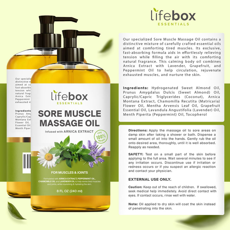 [Australia] - Arnica Sore Muscle Massage Oil ‚Äì 100% Pure & Natural - Massage Therapy for Muscles & Joints ‚Äì Body Oil Infused with Arnica Extract, Lavender Oil, Peppermint Oil & Chamomile Oil ‚Äì 8 FL OZ 8 Fl Oz (Pack of 1) Arnica - 8 Fl Oz (Pack of 1) 