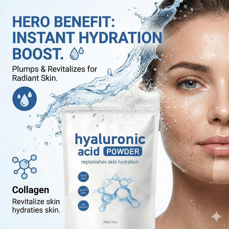 DEJIN Hydrating Hyaluronic Acid Powder for Daily Skincare, 100g - Low Molecular Weight, Water Soluble for Skin Moisture & DIY Facial Serum