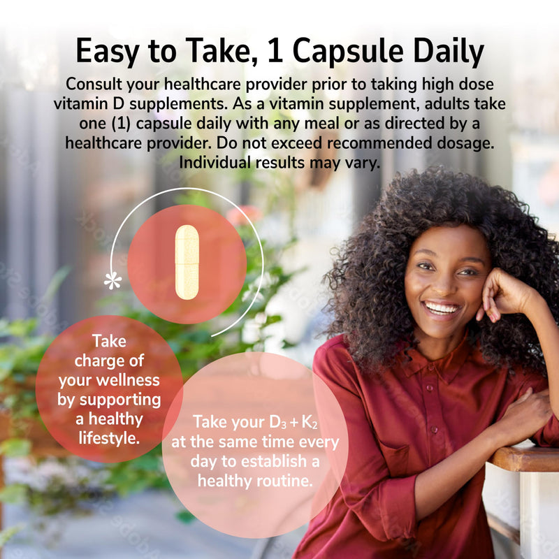 21st Century Vitamin D3 125 mcg (5000 IU) + K2 100 mcg Capsules, 120 Count, Bone, Teeth & Heart Support, Non-GMO, Milk, Lactose, Soy, Wheat, & Gluten Free