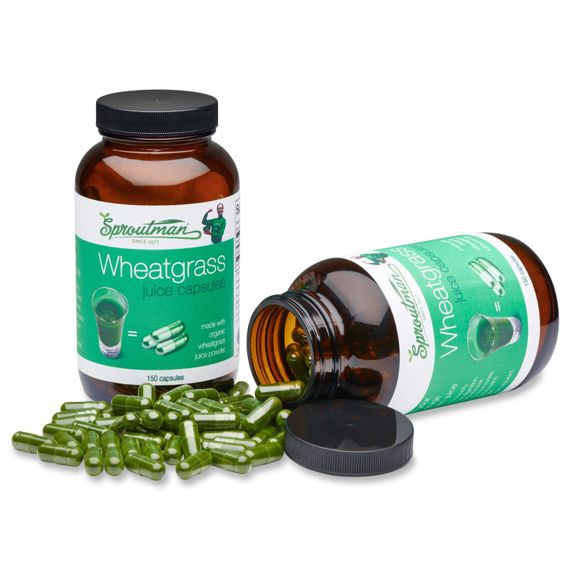 [Australia] - Organic Wheatgrass Juice Powder Capsules by Sproutman - 100% Pure Wheatgrass - Aids Digestion - High in Vitamins, Antioxidants, Chlorophyll, Enzymes, Minerals & Energy (150 Pills) 