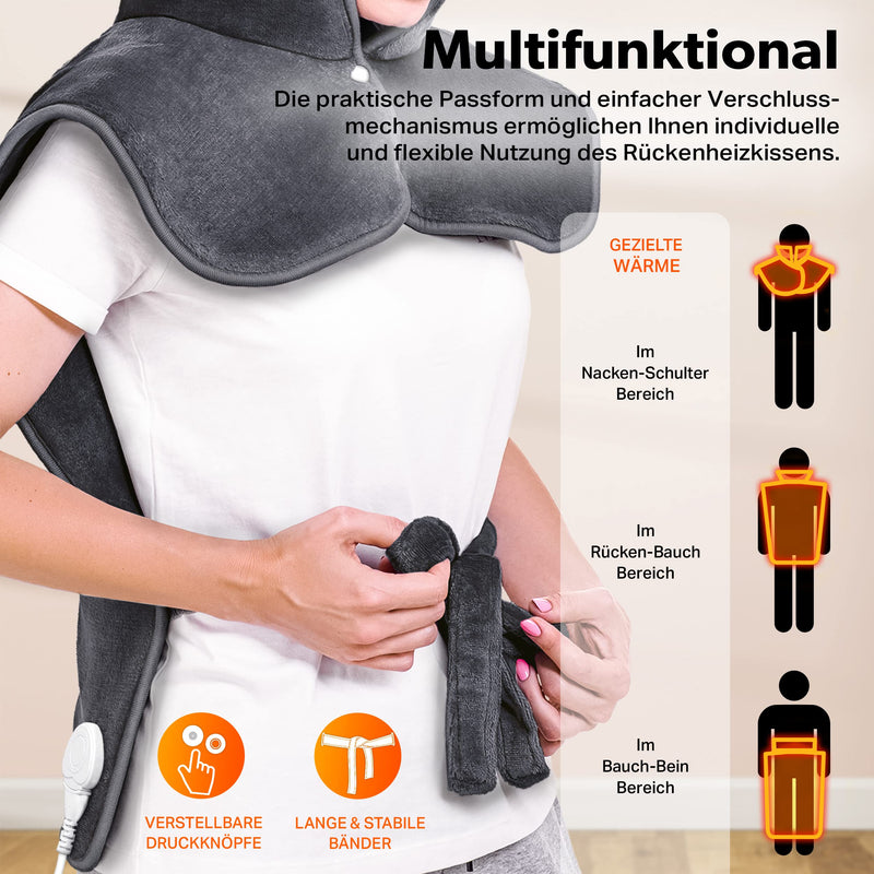 [Australia] - sinnlein heating pad, 60x85cm, electric for back, shoulder, neck | Heat pad with 3 temperature levels & automatic switch-off (anthracite) anthracite 