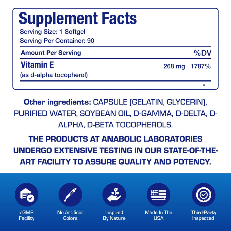 Vitamin E 400 IU Softgels - Clinical Formula Natural Vitamin E Supplement Complex with d-Alpha Tocopherol & Mixed Tocopherols for Hair Skin & Nails Plus Antioxidant Immune Support - 90 Servings