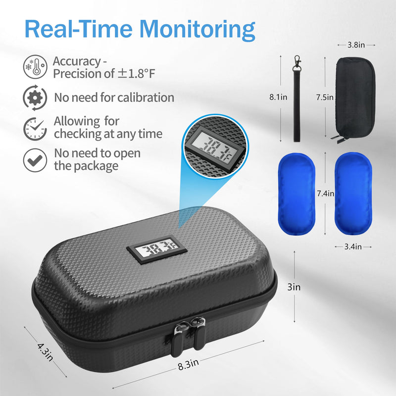 [Australia] - 24h Insulin Cooler Travel Case TSA Approved, Refrigerated Medicine Travel Case with Temperature Display, Diabetes Travel Case with Wrist Strap & 2 Reusable Ice Packs, Gift For Daily and Trip Black 