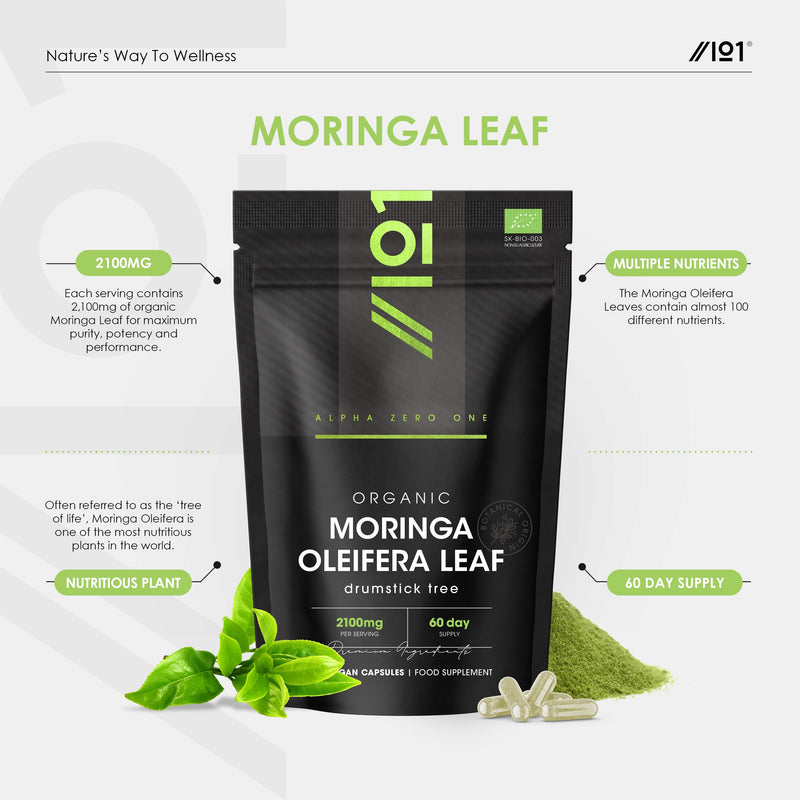 Organic Moringa 2100mg – 180 Vegan Capsules – Raw Moringa Oleifera Leaf Supplement – Rich in Vitamins, Antioxidants & Amino Acid – by Alpha01 1 count (Pack of 180)