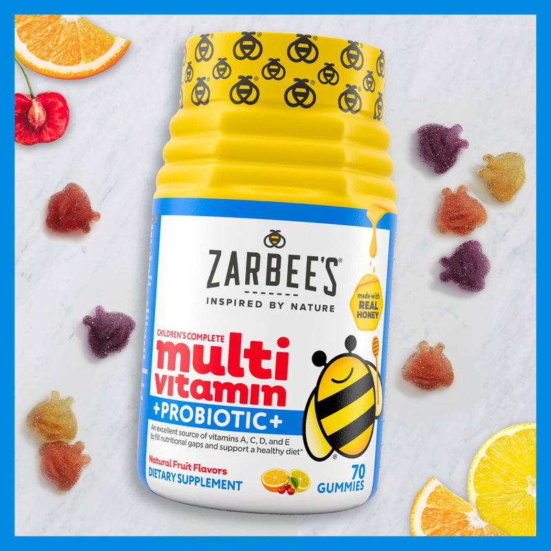 Zarbee's Kids Complete Multivitamin + Probiotic Gummies, 70 ct Fruit Punch 70 Count (Pack of 1)