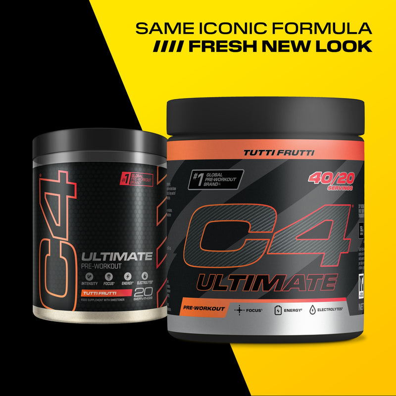 C4 Ultimate Pre Workout Powder Tutti Frutti 20 Servings, 40 if Single Scooped | Zero Sugar Pre Workout with Caffeine 300mg, L Citrulline 7000mg, Beta Alanine 4800mg, Vitamins and Electrolytes 20 Servings (Pack of 1)