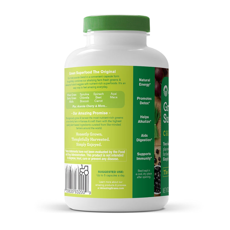 Amazing Grass Greens Blend Superfood Capsules: Super Greens with Organic Spirulina,Chlorella,Beet Root Powder,Digestive Enzymes & Probiotics,150 Capsules (Packaging May Vary),(Pack of 2) Unflavoured 150 Count (Pack of 2)