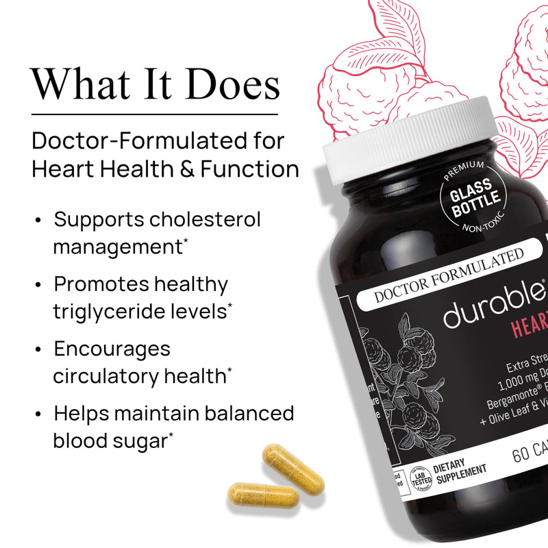 [Australia] - Durable Heart ‚Äì Bergamonte Citrus Bergamot 1,000 mg + Olive Leaf Extract + Vitamin C - Heart Health Supplement for Healthy Cholesterol - Doctor Formulated, Vegan, Non-GMO, Made in USA (60 Capsules) 60 Count (Pack of 1) 