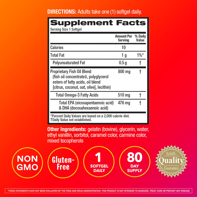 MegaRed Fish Oil 800mg Omega 3 Supplement with EPA & DHA, Supports Heart, Brain, Joint and Eye Health, No Fishy Aftertaste - 80 Softgels (80 Servings) | High Quality Fish Oil, EPA & DHA, 6x absorption, Heart, Brain, Joint & Eye Support, Vanilla scent, ...
