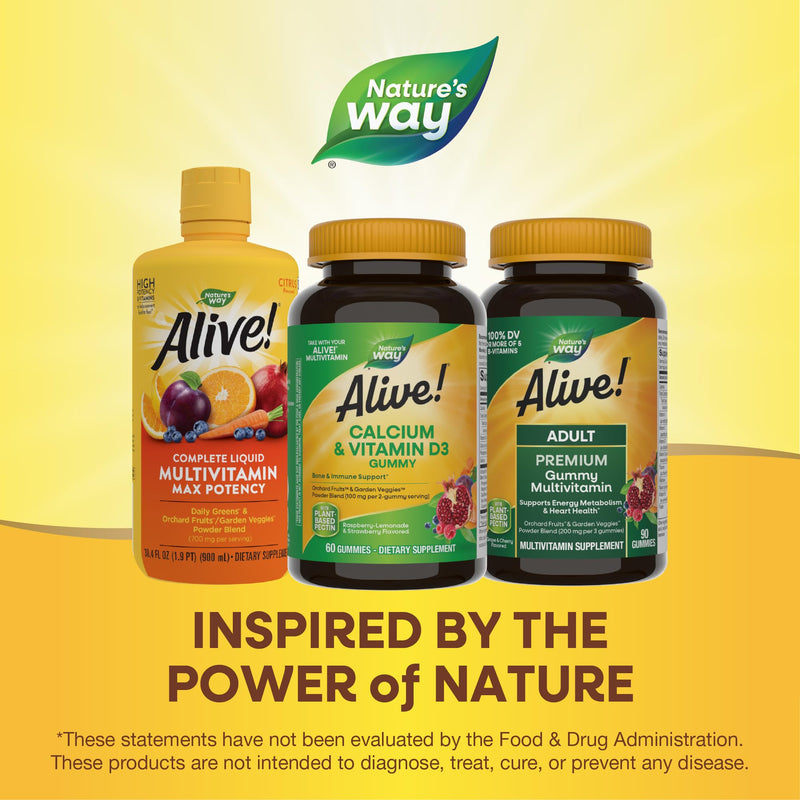 [Australia] - Nature's Way Alive! Daily Calcium & Vitamin D3 Gummies, Bone Support*, Immune Support*, Strawberry and Raspberry- Lemonade Flavored, 60 Gummies (Packaging May Vary) 
