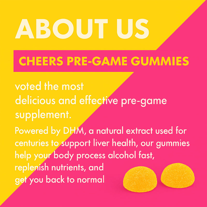 Cheers! Pre-Game – Post-Celebration Recovery Gummies – 910mg DHM & Vitamin C – Liver & Antioxidant Support – Blue Ginger 120mg & Turmeric + B-Complex Zinc – 18 Individual Packs