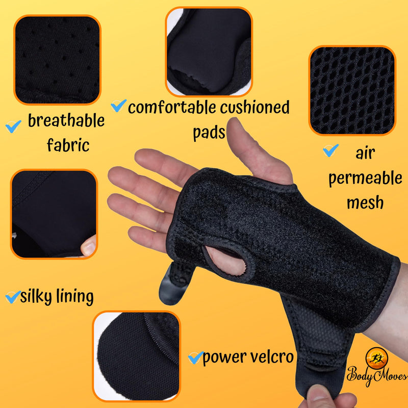 BodyMoves Wrist brace night support splint with hot and cold gel pack wraps right or left hand compression for carpal tunnel tendonitis pain sprained wrist training work out rehabilitation recovery