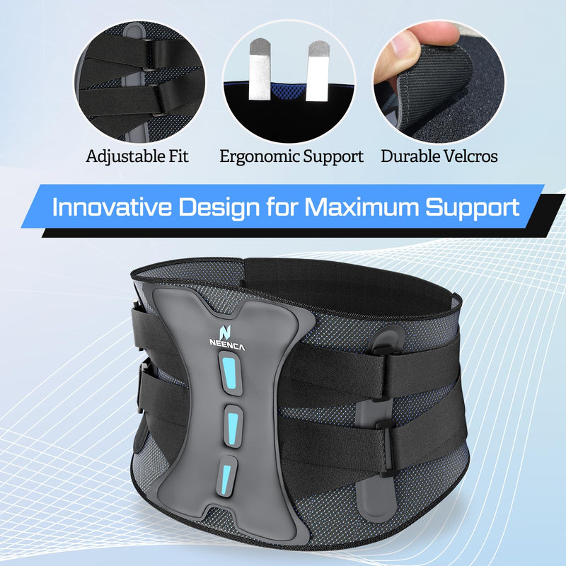 [Australia] - NEENCA Lower Back Brace for Lower Back Pain Relief, Medical Grade Lumbar Support Belt for Women Men, Herniated Disc,Lumbar Strain,Sciatica, Scoliosis (Black, Large) Blueblack 