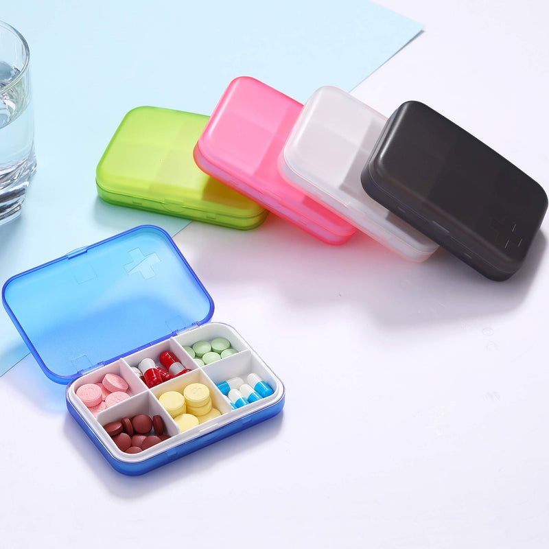 Portable Pill Case, 6 Compartment Compact Small Pill Organizer, White | Pocket-size slim pill box for purse, travel bag, workdays, vitamins, and short-trip daily doses medicine container 1 Count (Pack of 1) 6 Compartment White