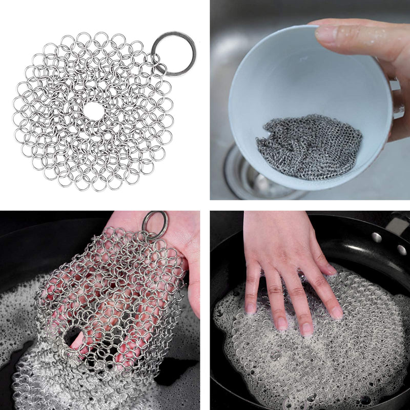 [Australia] - Cast Iron Cleaner kit, Wood Scrub Cleaning Brush, Stainless Steel Chainmail Scrubber, Pan Scrapers, Kitchen Cleaning 