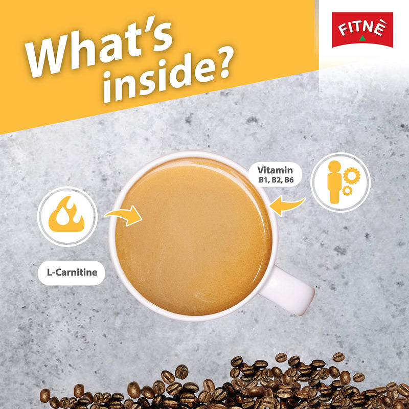 FITNE Instant 3 in 1 Coffee Packets Mix with L-Carnitine for Workout Exercise Vitamin B1 B2 B6 Smooth Blend No Sugar Sucralose Sweetener, 18 Sachets 18 Count (Pack of 1)