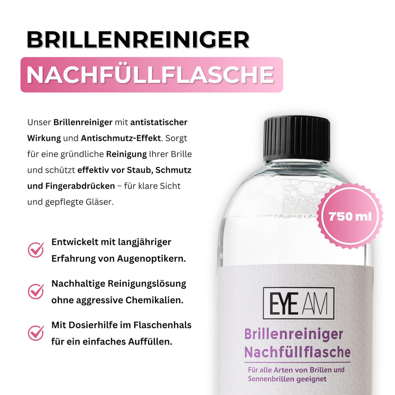 [Australia] - Glasses cleaner refill bottle 750ml | Cleaning for glasses and sunglasses - cleaning glasses has an antistatic effect with an anti-dirt effect - model: (refill bottle 750ml) 750 ml (pack of 1) 