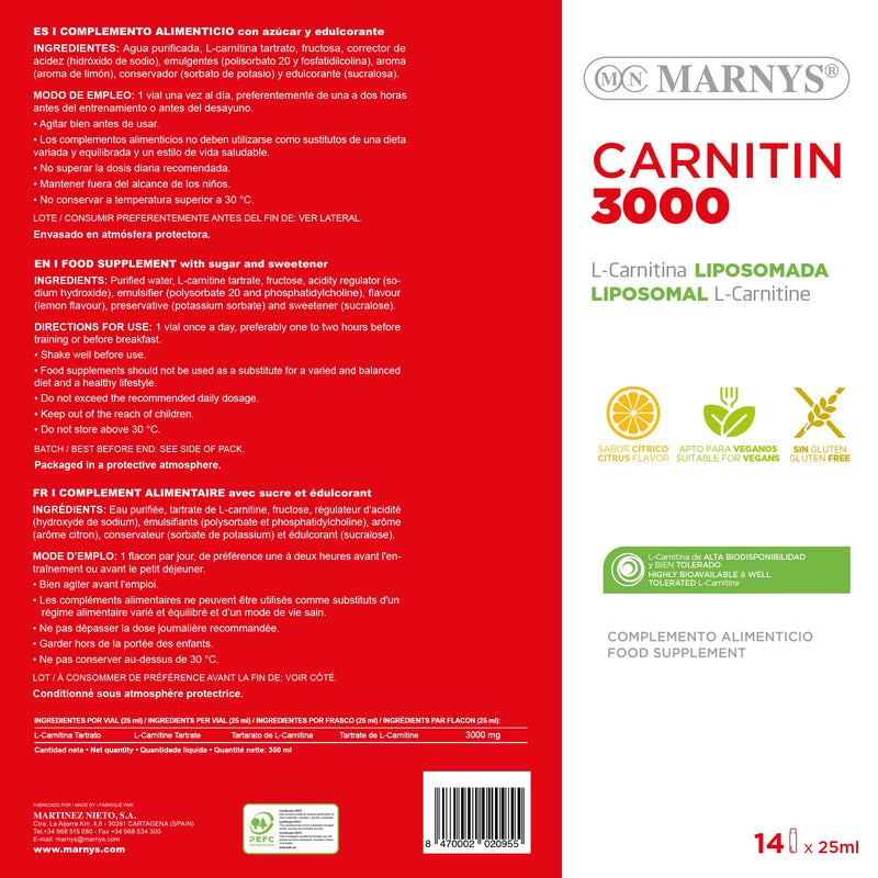 L-Carnitine liposomade, Carnitin 3000, 14 bottles, energy metabolism aid at muscle level