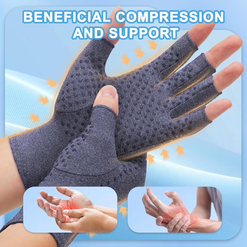 DRNAIETY 2-Pair Arthritis Compression Gloves- for Hand Arthritis, Carpal Tunnel Pain, Rheumatoid Arthritis, RSI, Fingerless, Anti-Slip, Breathable Gloves for Men & Women, Typing, Daily Use(M Blue) Medium Navy Blue