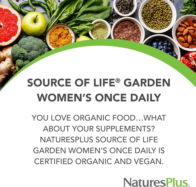 NaturesPlus Source of Life Garden Women's Daily - Organic Women Multivitamins Supplement, Energy and Immune Support - Iron, Vitamin D, Biotin, Maca and Cranberry - Vegan, Gluten Free - 30 Tablets 30 count (Pack of 1)