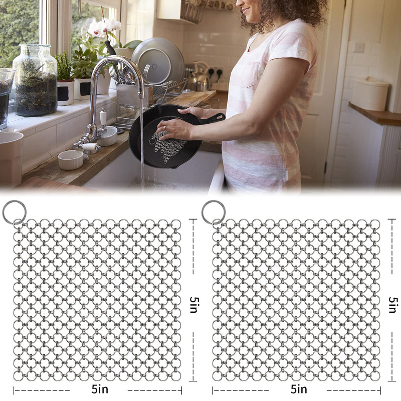 [Australia] - 2pcs 5"x5" Cast Iron Scrubber 316 Chain Mail Scrubber Cast Iron Cleaner-Chainmail Scrubber for Cast Iron Pans, Cast Iron Pan Pot Skillet Cleaner Scrubber for Cleaning Cast Iron,Dutch Ovens,Wok,Pots 