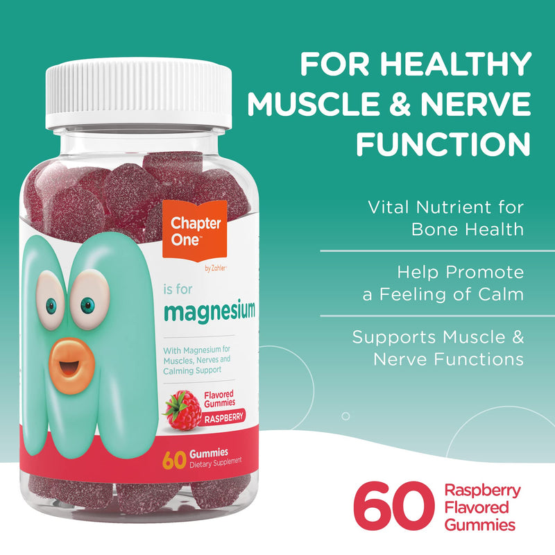 [Australia] - Chapter One Magnesium Gummies, Great Tasting Magnesium for Kids, Calm Kids Magnesium, Magnesium Gummies for Women and Men, Certified Kosher, (60 Flavored Gummies) Raspberry,Raspberry 60 Count (Pack of 1) 