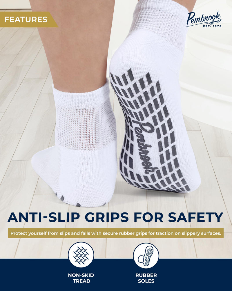 [Australia] - Pembrook 6 Pairs Diabetic Ankle Socks for Men & Women with Grips - 12 Colors Neuropathy Socks for Men | Non Slip Edema Socks Large 2 Black, 2 Grey, 2 White 
