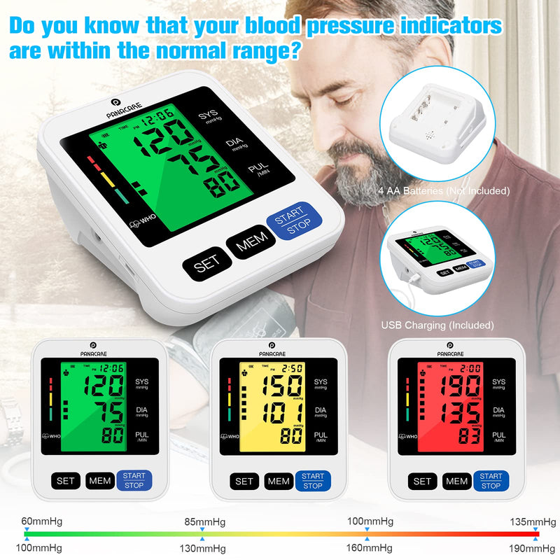 [Australia] - PANACARE 2.0 fully automatic upper arm blood pressure monitor, 3-color large display with backlight German language | 2Users&198Data| Cuff from 22-42cm, blood pressure monitor (Black) Black 