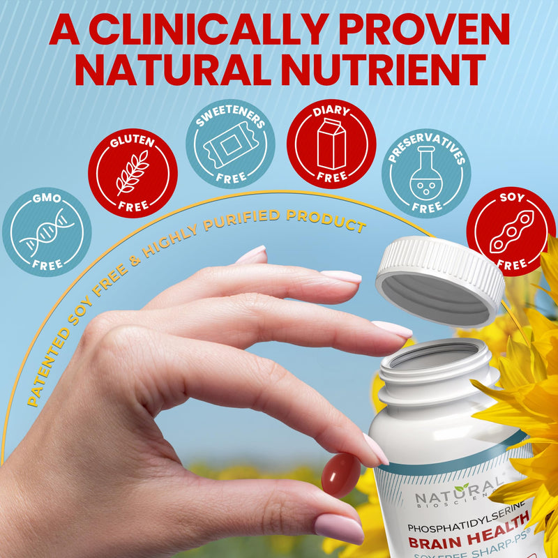 [Australia] - Soy Free Phosphatidylserine 100mg - Phosphatidylserine Supplement from Sunflower Lecithin, Patented Sharp PS100, Brain Health, Memory Aid, Cortisol Control, Mental Sharpness, Non GMO, 90 Softgels 90 Count (Pack of 1) 