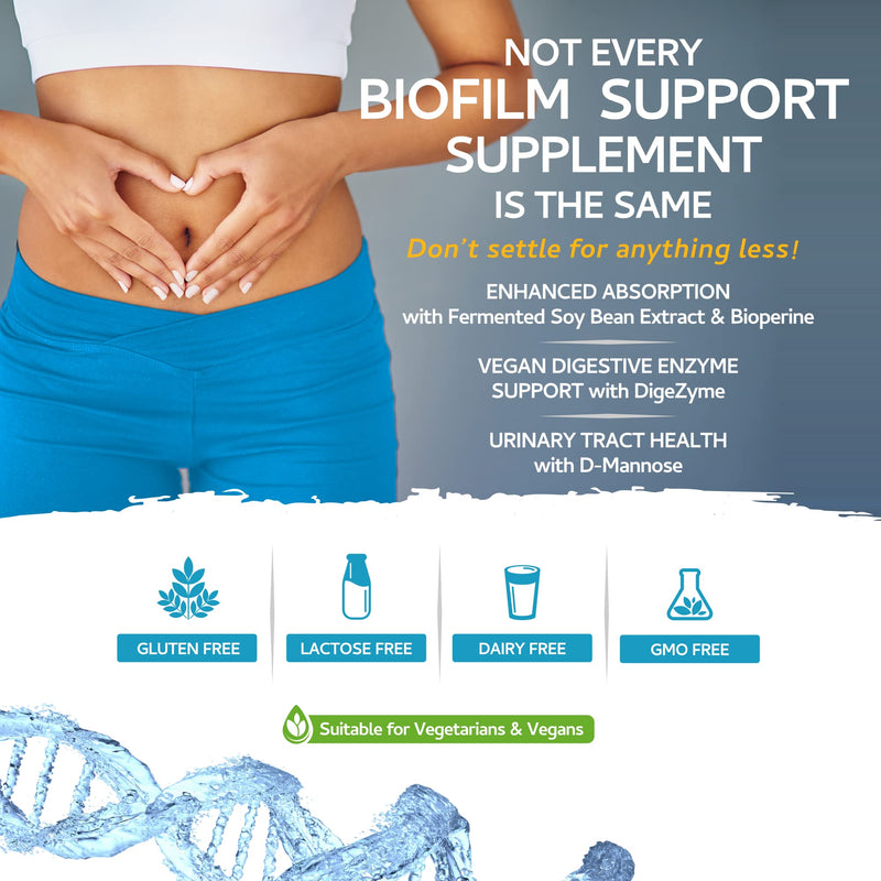 Biofilm Defence 60 Capsules - D-Mannose and a Comprehensive Blend of Enzymes for Advanced Digestive & Urinary Tract Support - UK Made