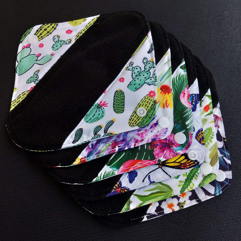 [Australia] - 7pcs/Set Including 1pc Mini Wet Bag +6pcs Bamboo Charcoal Cloth Menstrual Pads/Reusable Sanitary Pads/Mama Panty Liners (All Randomly Prints) 7 Pieces Set 1 7 Piece Set 