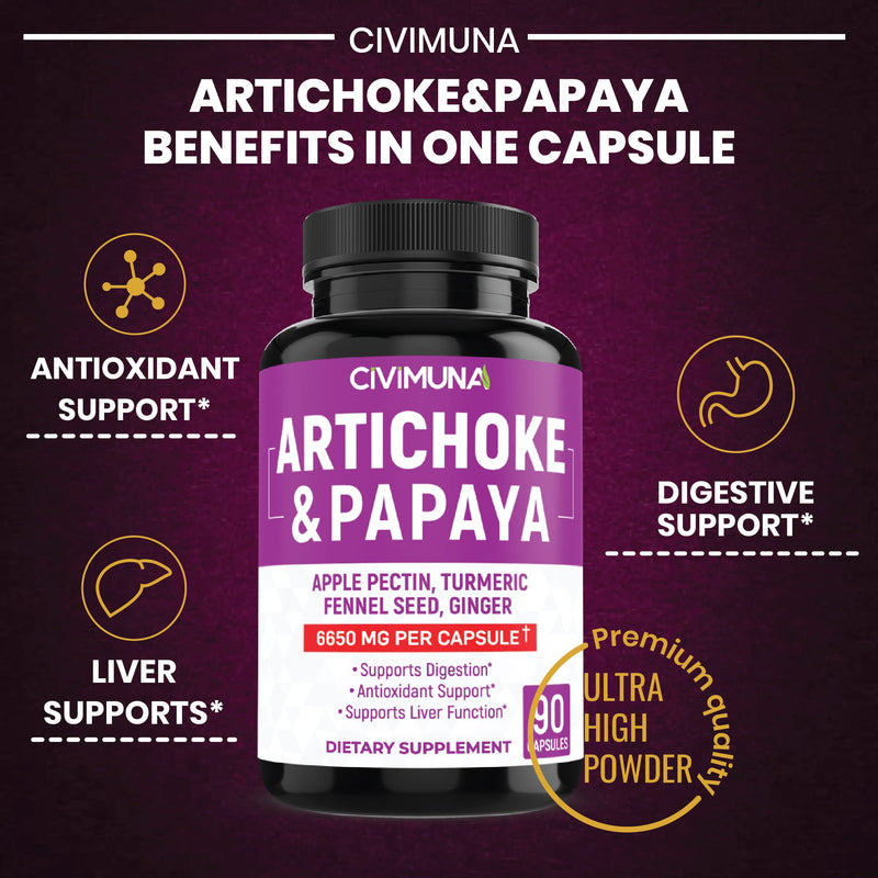 [Australia] - Artichoke Capsules 6650mg - Artichoke, Papaya, Apple Pectin - 3 Months Supply 
