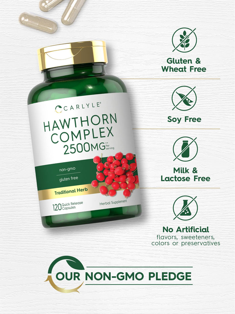 Carlyle Hawthorn Berry Complex | 2500mg | 120 Capsules | Extract Powder Pills | Non-GMO & Gluten Free Supplement