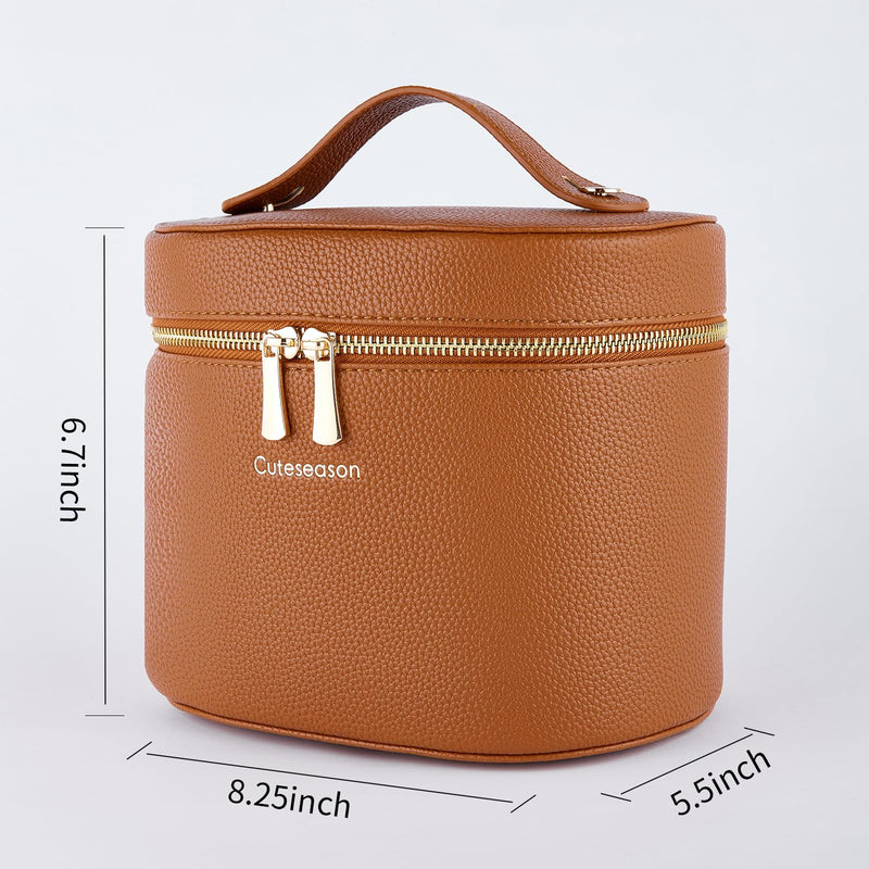 Large Makeup Bag Organizer, PU Leather Makeup Case with Removable Dividers, Waterproof Travel Cosmetic Bag(Light Khaki) Light Khaki