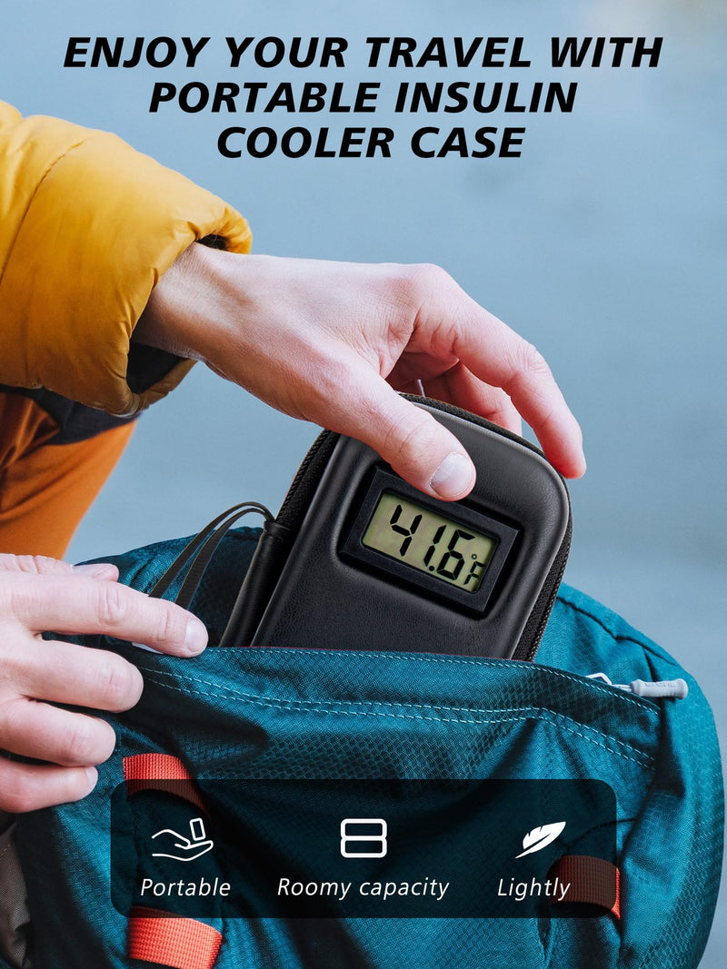 [Australia] - YOUSHARES Insulin Cooler Travel Case with Temperature Display - Refrigerated Medicine Cooling Bag with 2 TSA Approved Ice Pack, Medication Pen Diabetic Supplies Organizer for Trip and Daily 02 Black 