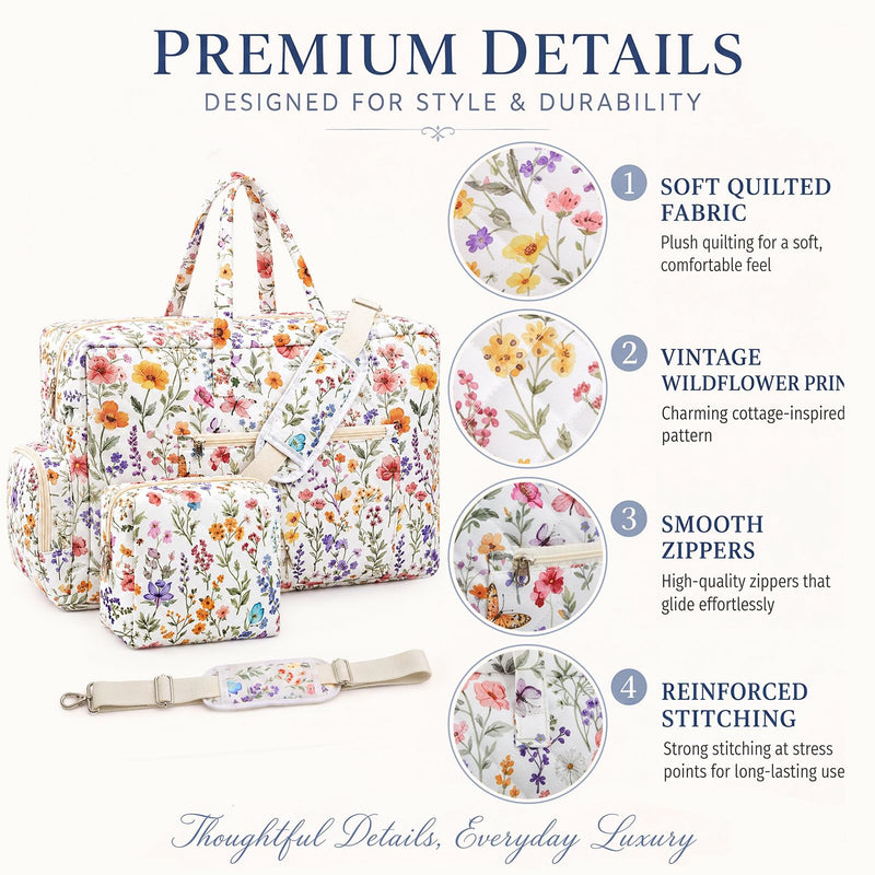 Abbylike Hospital Bag for Women, Quilted Weekender Duffle Bag,Wildflower Wildflower