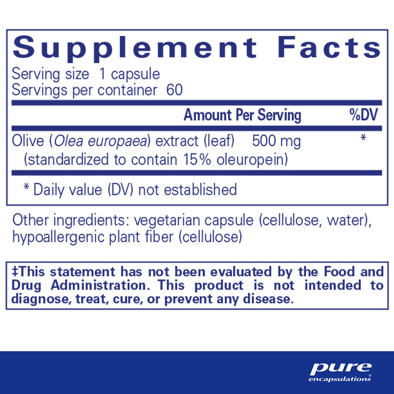 [Australia] - Pure Encapsulations Olive Leaf Extract | Hypoallergenic Supplement Supports Immune System and Healthy Intestinal Environment | 60 Capsules 60 Count (Pack of 1) 