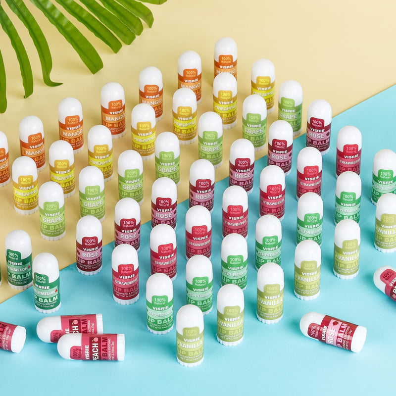 60 Pack Mini Lip Balm Bulk, 10 Assorted Flavors, 0.1oz | Natural, Vitamin E & Beeswax, Moisturizing Lip Care for Dry Cracked Lips, Perfect for Care Packages & Small Gifts 60 Count