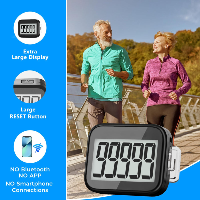 [Australia] - 3D Pedometer for Walking, Simple Step Counter with Removable Clip and Lanyard, Accurate Step Tracker with Large Display, Fitness Trackers for Men Women and Kids Black 